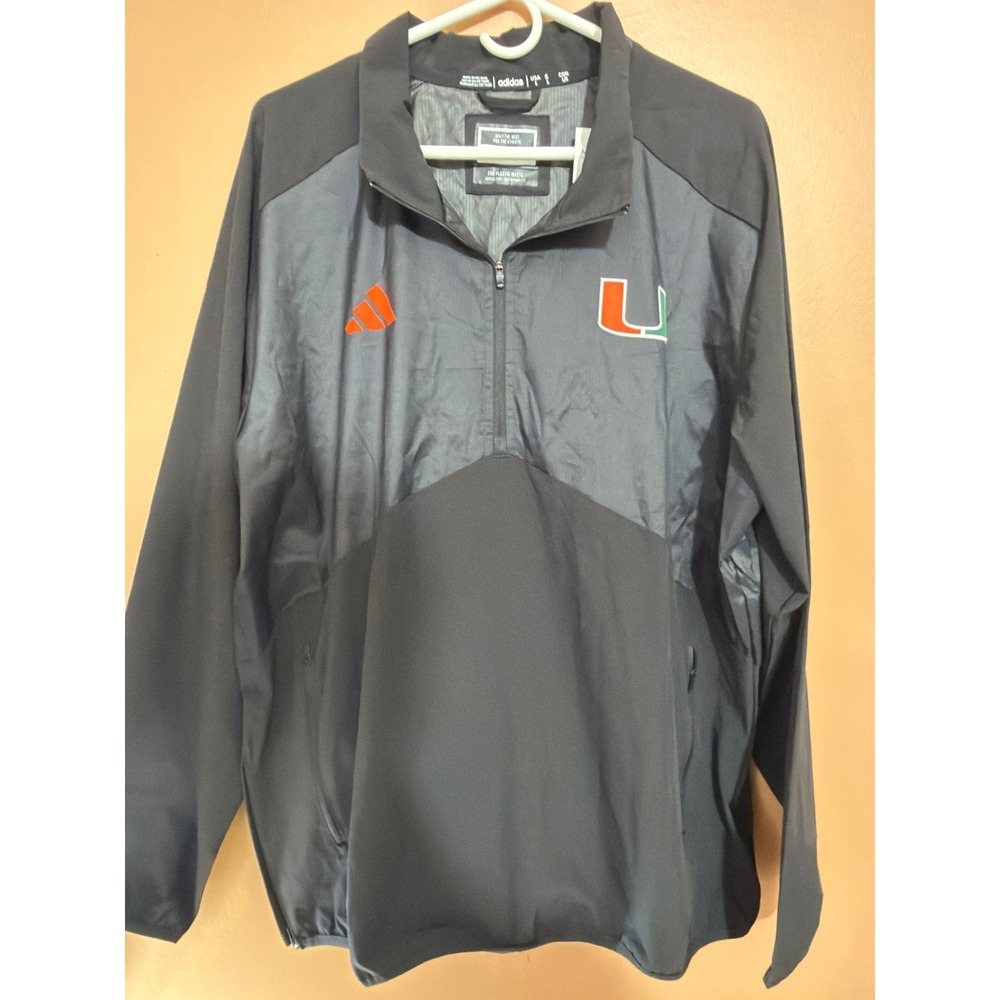 Adidas Miami Hurricanes Quarter Zip Pullover Jacket Mens Large Black Charcoal